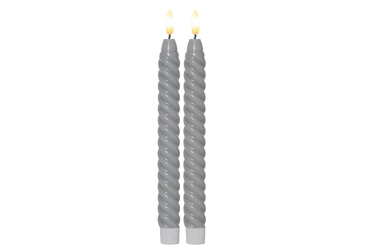 LED-Echtwachs-Leuchterkerze Flamme Swirl Antique 25x2,3cm grau 2Stück