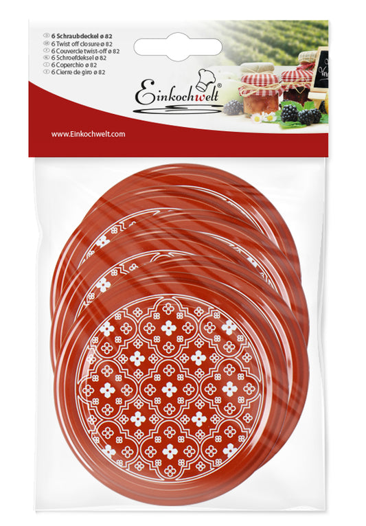 Twist-off Deckel sterilisationsfest Ø82mm rot/weiß Blumen 6er Beutel