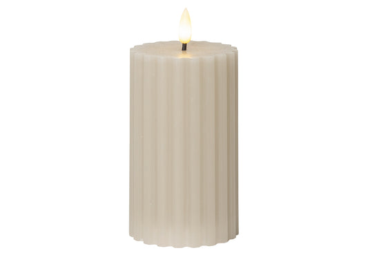 LED Wachskerze Flamme Stripe Batterie Timer 15x7,5cm beige