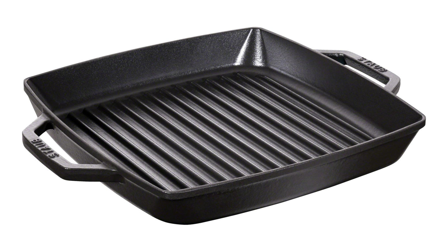 Grillpfanne mit 2 Griffen Gusseisen 28x28cm schwarz