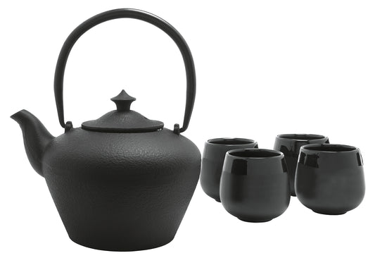 Teekanne mit 4 Teebechern Geschenkset Chengdu 5teilig schwarz