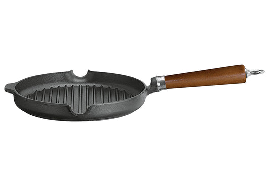 Grillpfanne Maestro Gusseisen mit braunem Buchenholzgriff Ø25cm