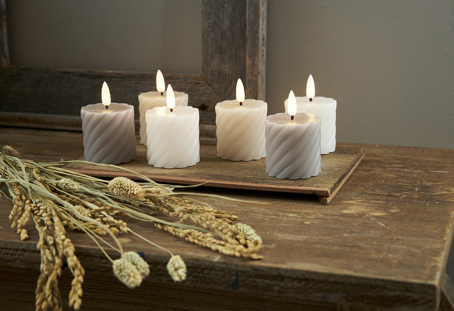 LED-Echtwachs-Kerze Flamme Swirl Votive 7,5x5cm beige 2Stück