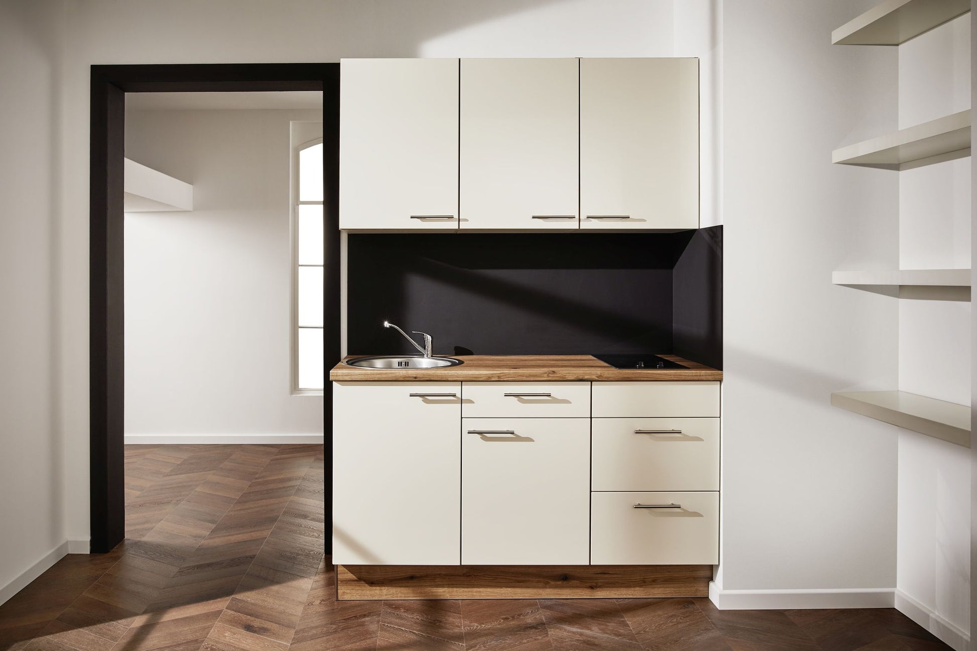 Küchenzeile 150 cm, Schränke in Magnolienweiß Hochglanz - Ruder Home GmbH
